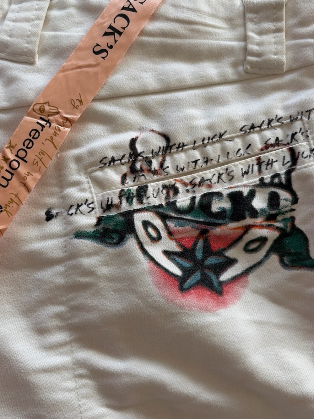White Graphic Cotton Pants with Printed Artwork